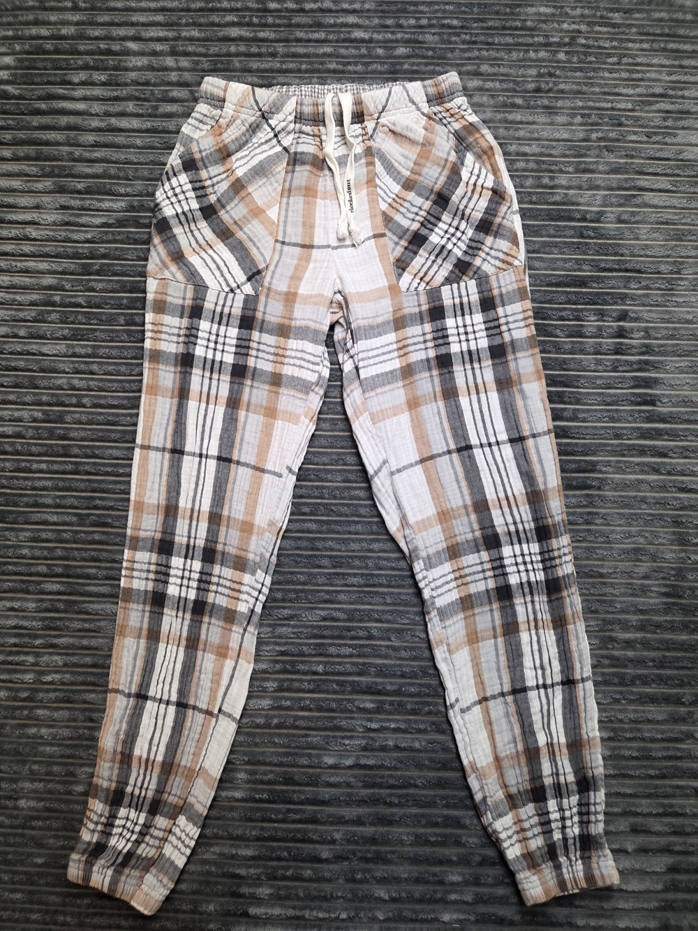 aerie Plaid Drawstring Jogger Pants - Beige, Black, White